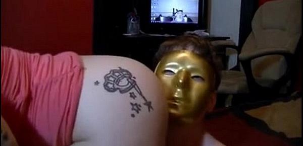  Blonde girl farting on masked guy